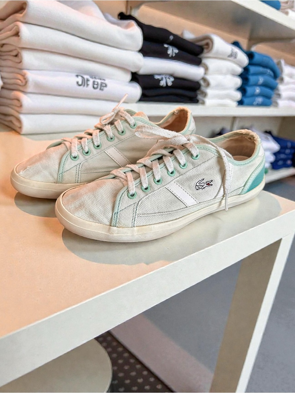 Lacoste Canvas Low-Top Sneakers in Mint Green and White